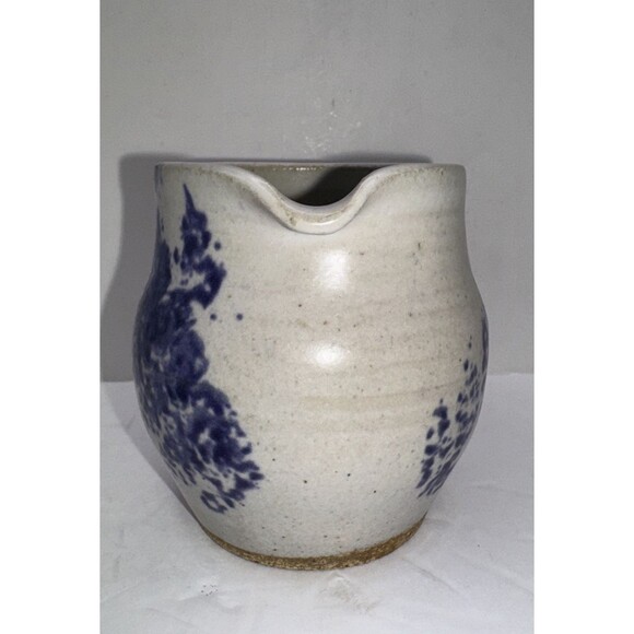 Studio Pottery Handmade Pitcher Signed Blue White Cottagecore Farmhouse Organic - Picture 4 of 6